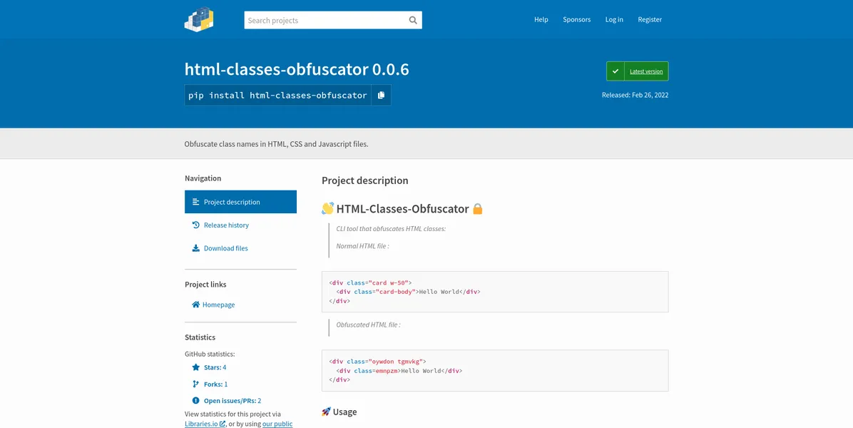 Image of the project Html Classes Obfuscator